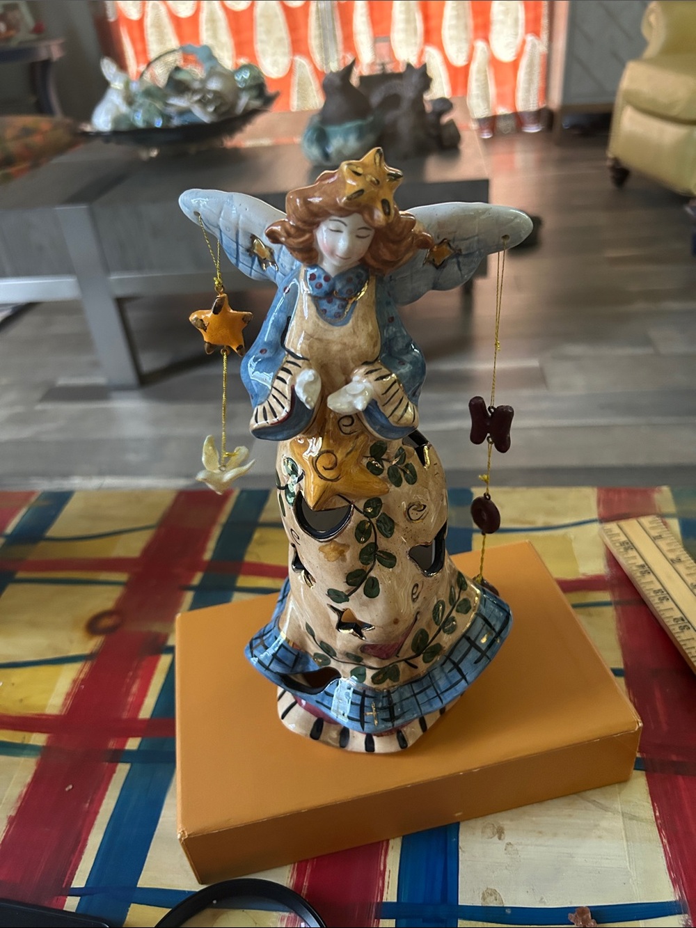 Blue SkyHand-Painted Angel Figurine Lantern - Blue, Yellow, Cream very Detailed - Picture 12 of 12